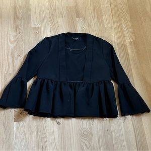 Topshop Peplum Black Blazer Open Front • Size 4